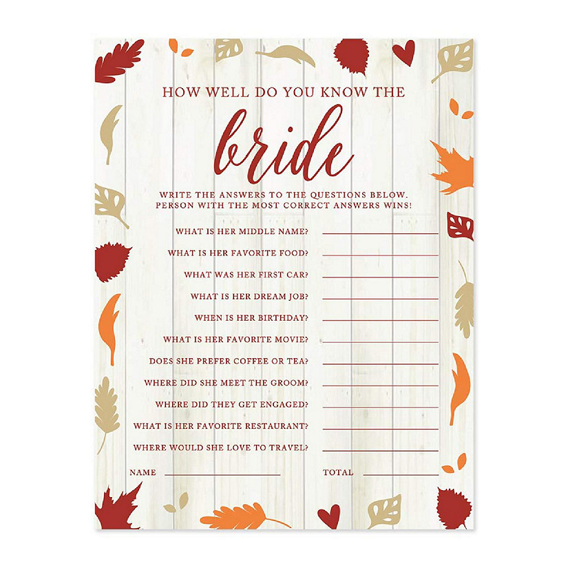 Fall Leaves Know the Bride Game, 20pk Image