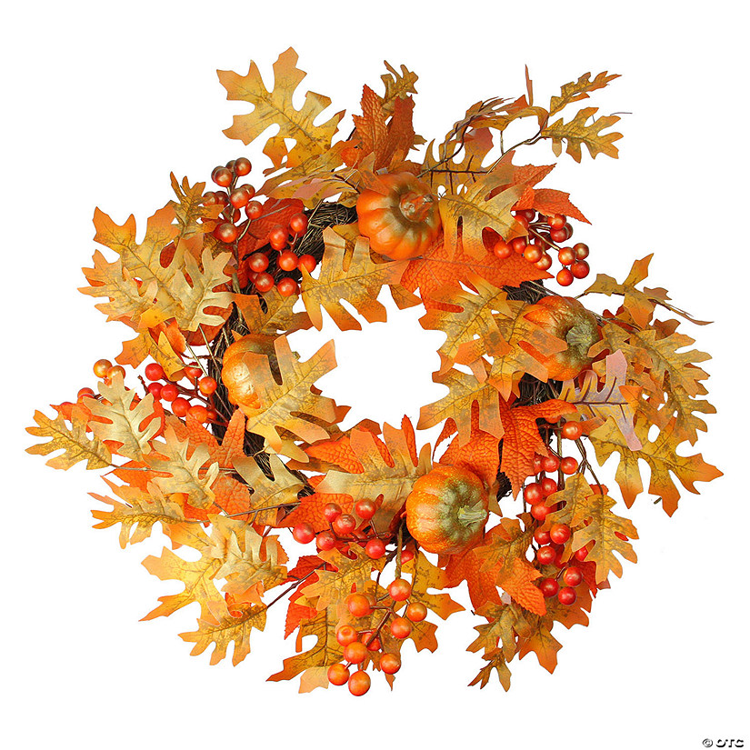 Fall Leaves  Pumpkins and Berries Artificial Thanksgiving Wreath - 19-Inch  Unlit Image