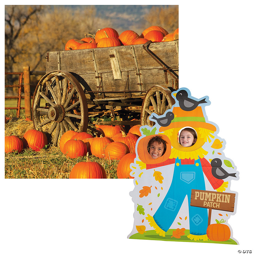Fall-Themed Backdrop &amp; Scarecrow Stand-Up Decorating Kit - 2 Pc. Image