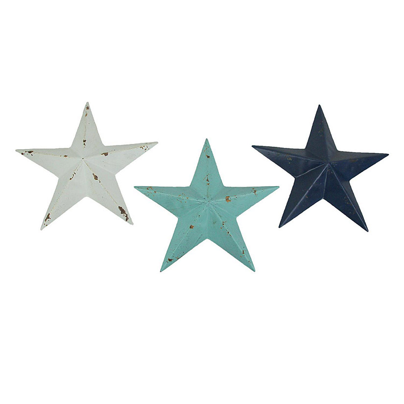 Fancy That Set of 3 Distressed Finish Coastal Color Western Star Wall Hangings 11.5 Inches Image