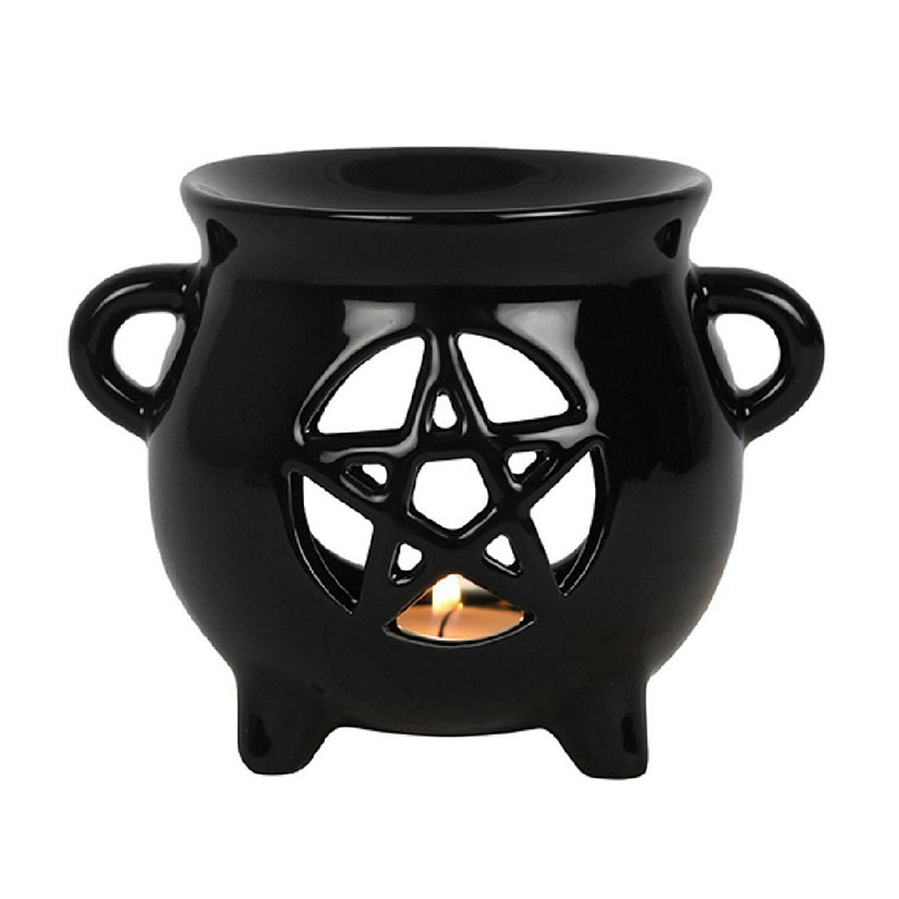 Fantasy Gifts Black Ceramic Pentagram Cauldron Oil Burner 4 x 5 Inch Image
