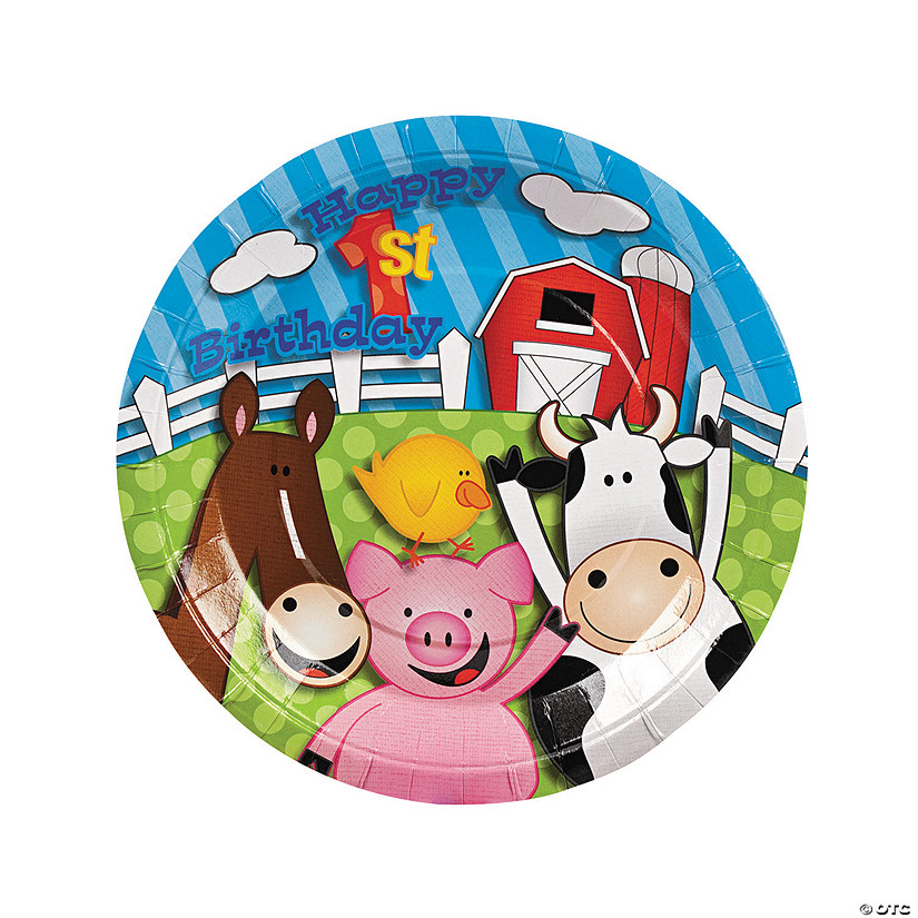 Farm Animal First Birthday Plates