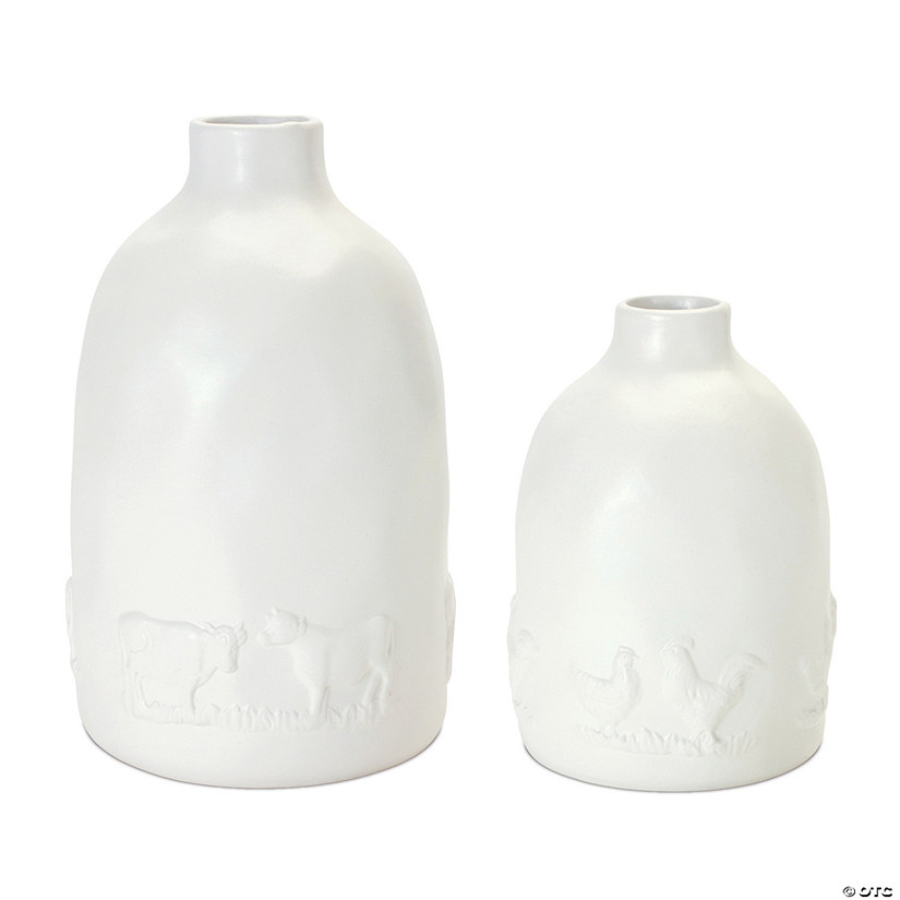 Farm Animal Vase (Set Of 2) 4.25"D X 6.25"H, 5.25"D X 8.5"H Ceramic Image