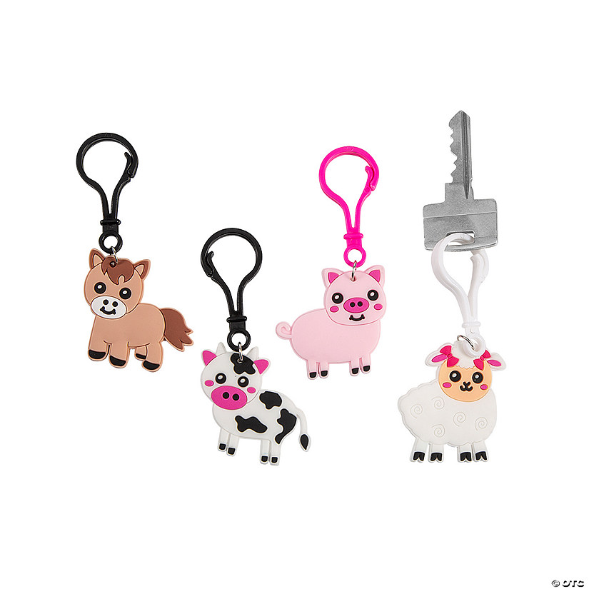 Farm Animals Backpack Clip Keychains - 12 Pc. Image