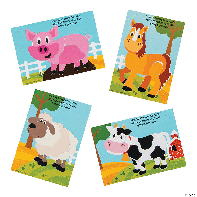 Farm Animals Sticker by Number Cards - 24 Pc. Image