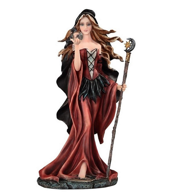 FC Design 10.5"H Brown Witch with Magic Wand and Glass Ball Statue Fantasy Decoration Figurine Image