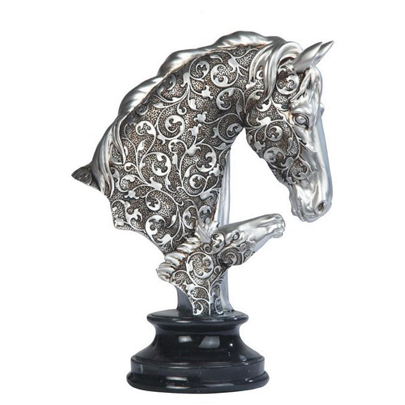 FC Design 10"H Decorative Craved Silver Horse Head Bust Figurine with Base Image