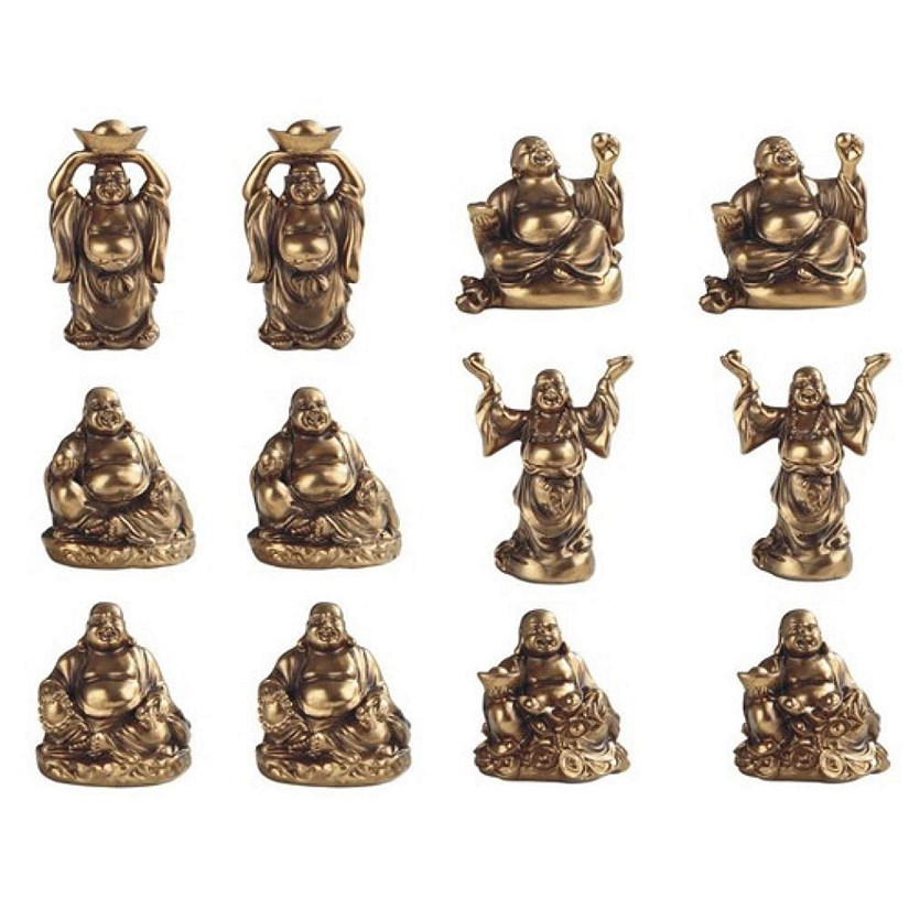 FC Design 12-PC Miniature Gold Maitreya Buddha in Different Poses 2"H Feng Shui Statue Decoration Figurine Set Image