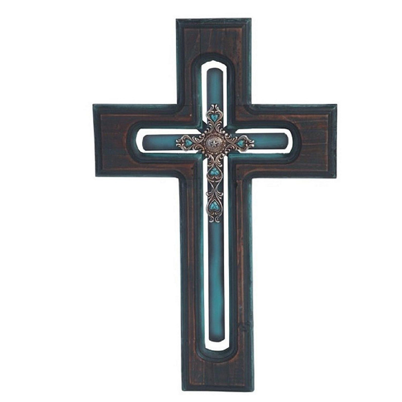 FC Design 18"H Decorative Wood Cross Religious Statue Wall Decoration Figurine Image
