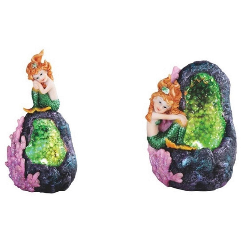 FC Design 2-PC Green Mermaid with LED Faux Green Faux Crystal Cave Rock Geode 3"-5"H Statue Fantasy Night Light Decoration Figurine Image