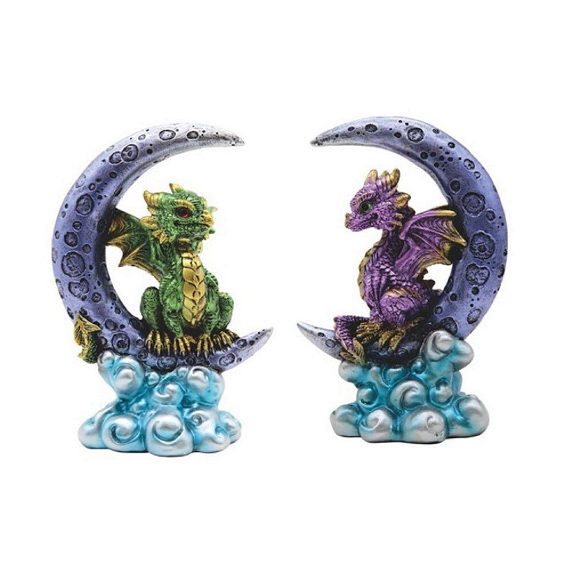 FC Design 2-PC Set 6"H Green and Purple Dragon Sitting on Moon Statue Image