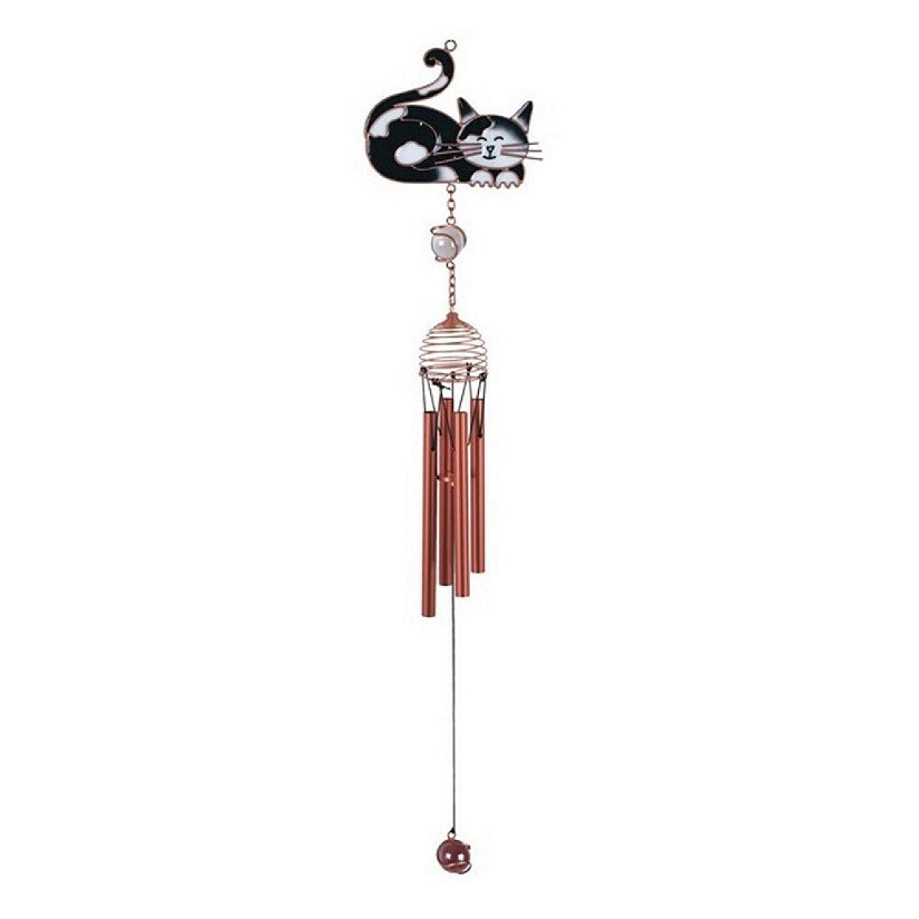 FC Design 22" Long Black and White Cat Tuxedo Kitty Copper and Gem Wind Chime Image