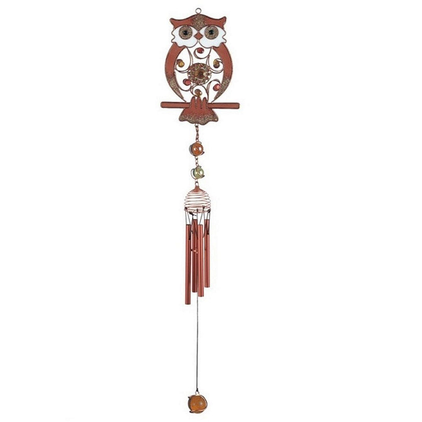 FC Design 26" Long Owl Copper and Gem Wind Chime Garden Patio Decoration Image