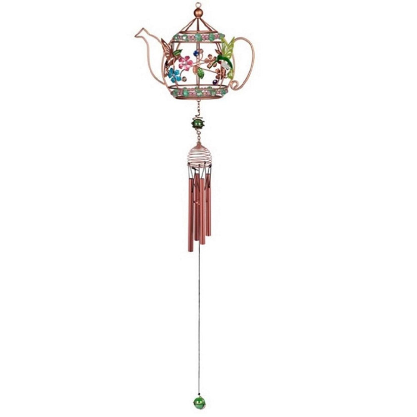 FC Design 33" Long Hummingbird Copper and Gem Wind Chime in Teapot Shaped Garden Patio Decoration Image
