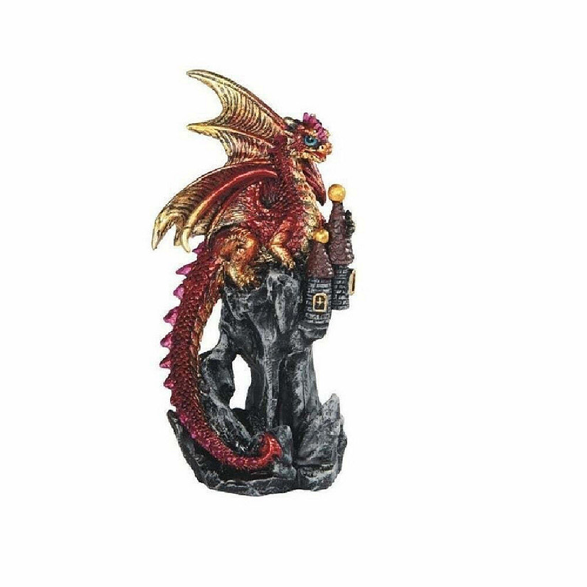 FC Design 4.75"H Red Volcano Dragon on Castle Statue Fantasy Decoration Figurine Image