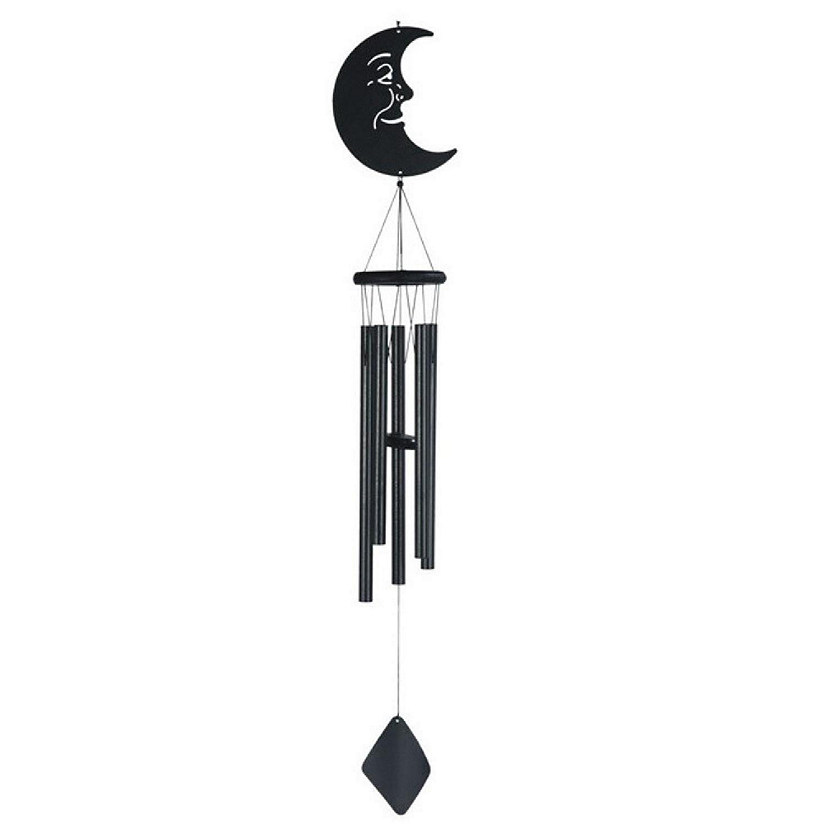 FC Design 41" Long Wood Black Moon Wind Chime With3 Metal Tubes Unique Music Garden Chimes Creative Home Decor Image