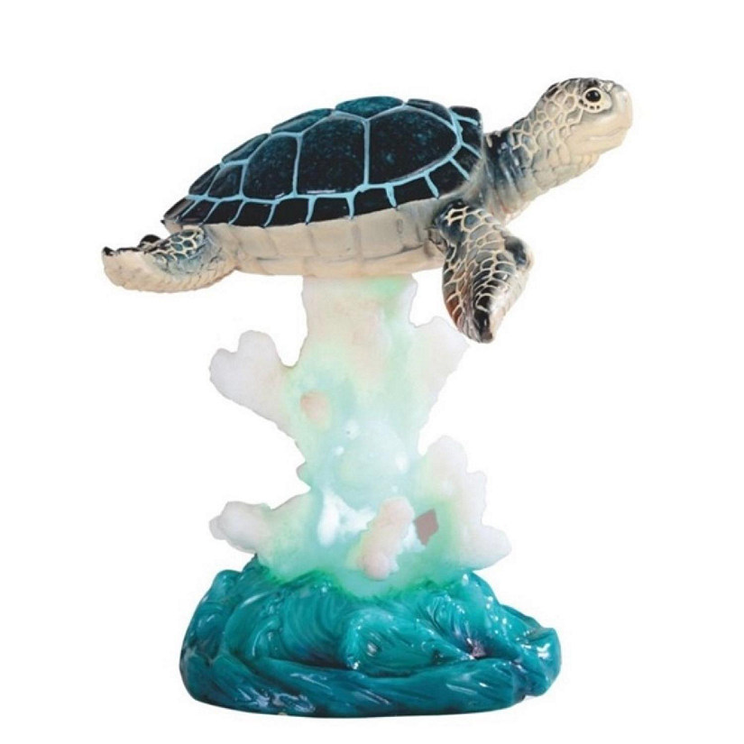FC Design 5.5"H Blue Sea Turtle on Coral with LED Night Light Marine Life Decoration Figurine Image