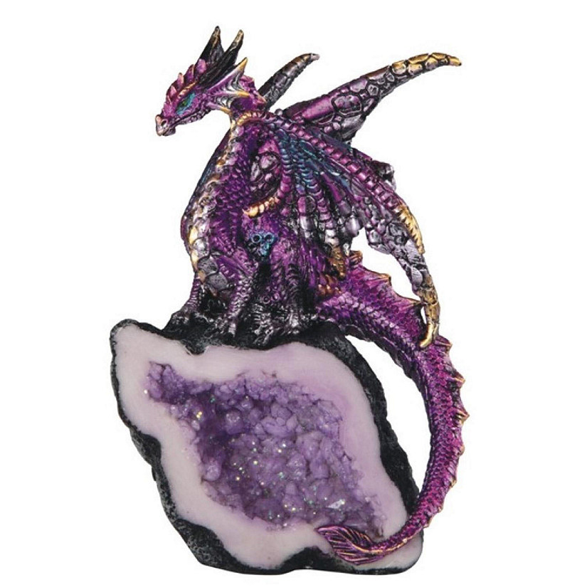 FC Design 5.5"H Purple Dragon Guarding Faux Crystal Cave Statue Fantasy Decoration Figurine Image