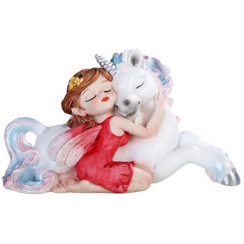 FC Design 6.25"W Red Fairy with Cute Unicorn Statue Fantasy Decoration Figurine Image
