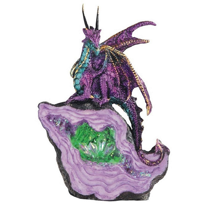 FC Design 6.75"H Pink/Purple Dragon on Green Faux Crystal Stone with LED Light Statue Fantasy Decoration Figurine Image