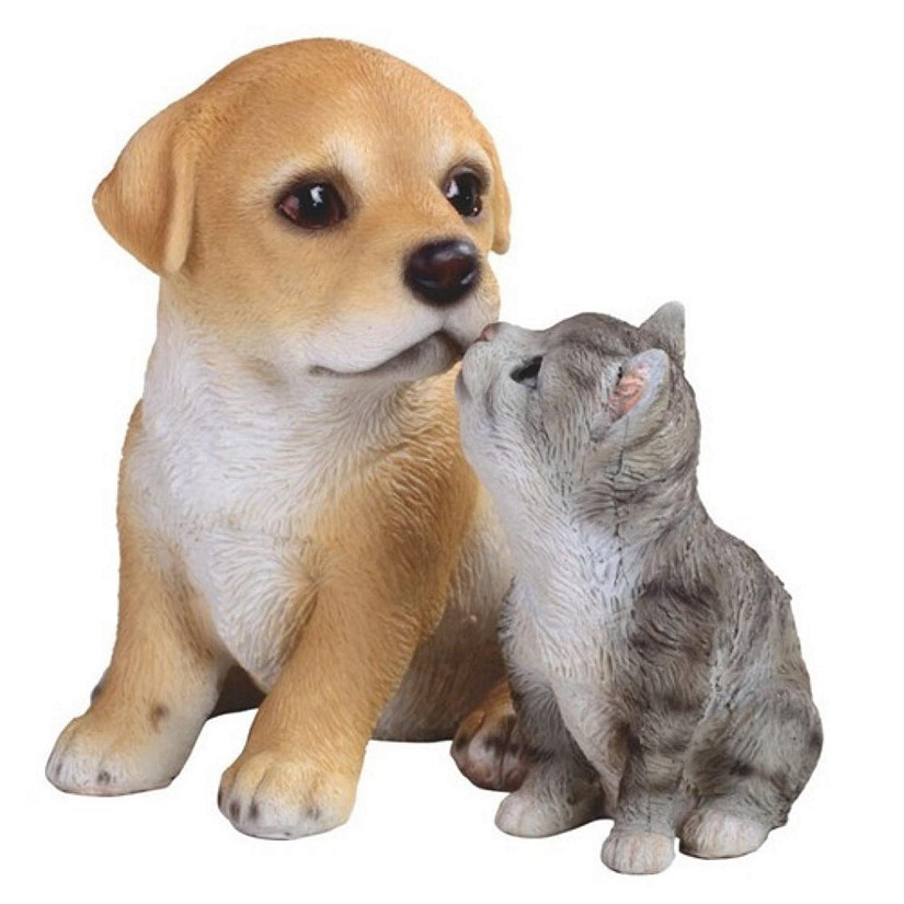 FC Design 6"W Lovely Labrador Puppy and Gray Tabby Kitty Cat Figurine Image