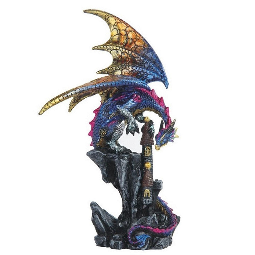 FC Design 8.5"H Medieval Blue Dragon on Castle Statue Fantasy Decoration Figurine Image