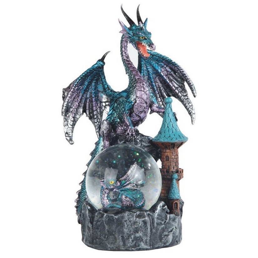 FC Design 8"H Blue and Purple Dragon on Castle with Baby Dragon Snow Globe Statue Fantasy Decoration Figurine Image