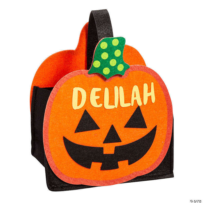 Felt Jack-O&#8217;-Lantern Halloween Trick-or-Treat Bag Craft Kit - Makes 3 Image