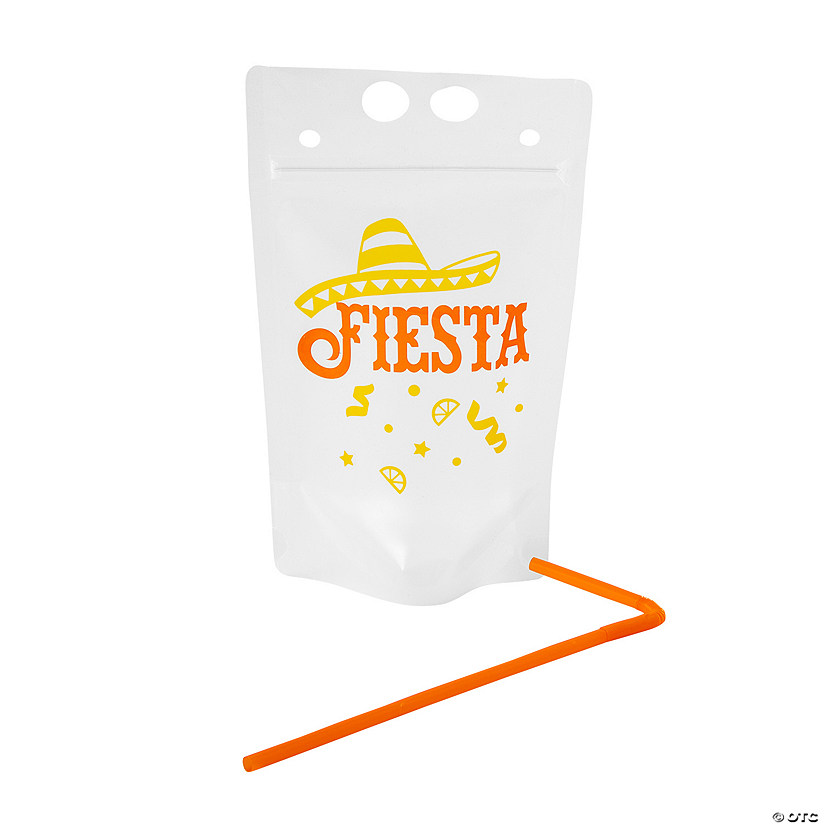 Fiesta Collapsible BPA-Free Plastic Drink Pouches with Straws - 25 Ct. Image
