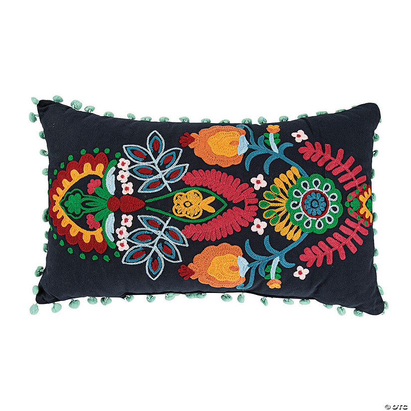 Fiesta Embroidered Pillow with Poms Image