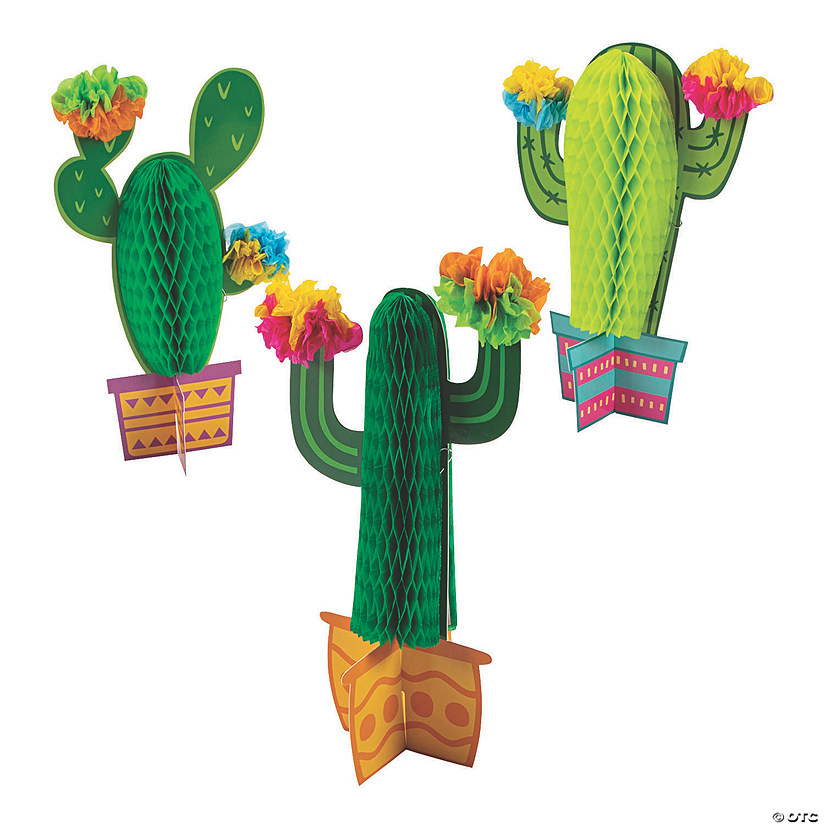 Fiesta Flower Cactus Honeycomb Table Decorations - 3 Pc. Image