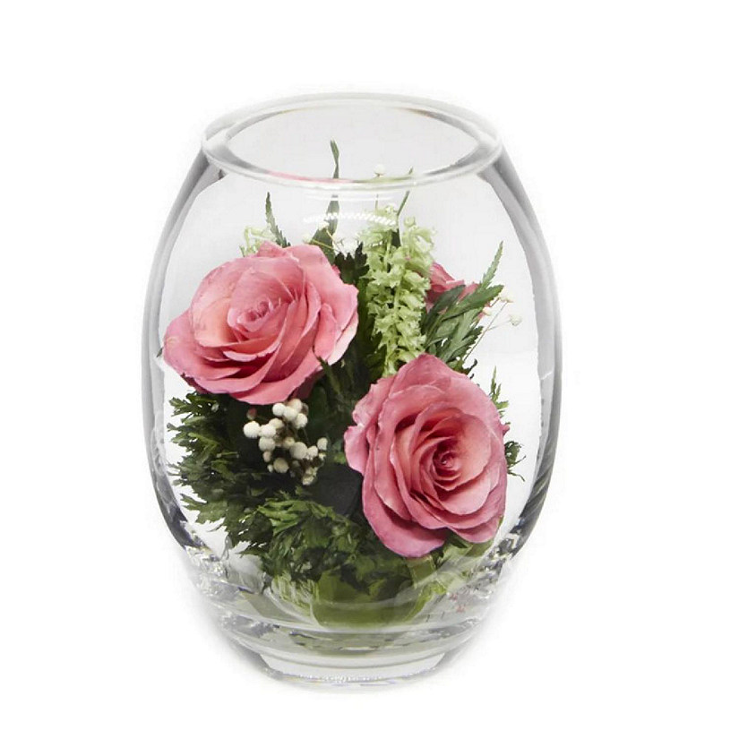 Fiora Flower Long Lasting Natural Preserved Pink Roses in a Glass Vase Image