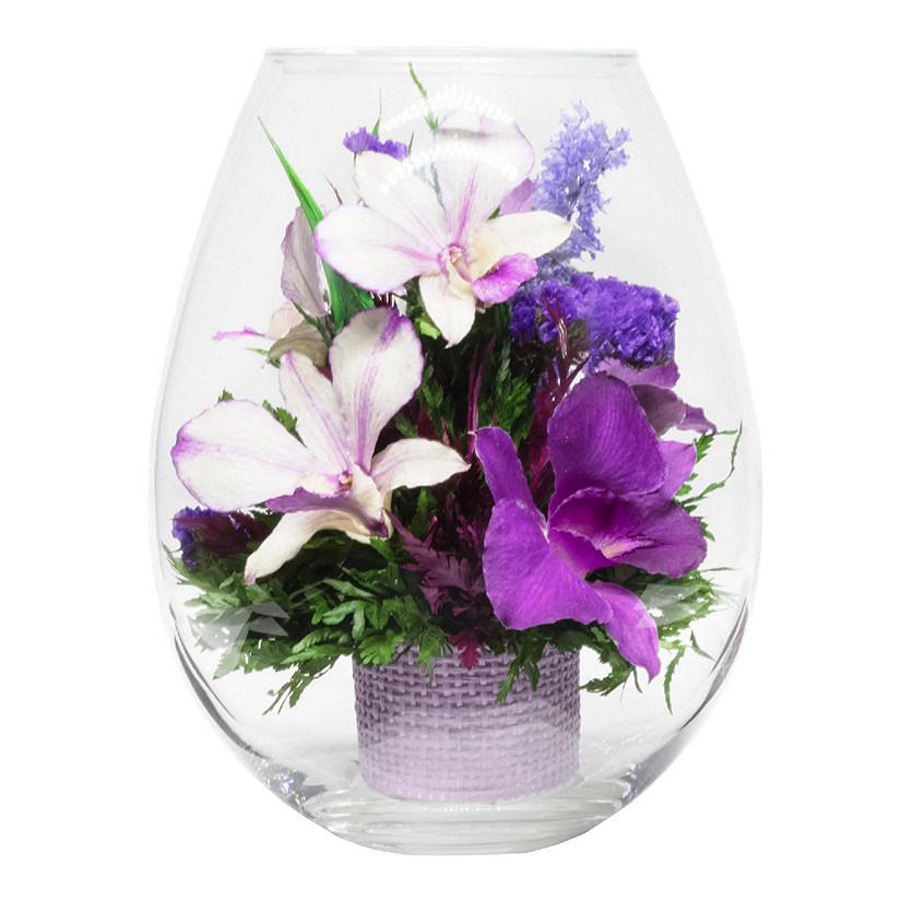 Fiora Flower Long Lasting Purple Orchids in a Droplet Glass Vase Image