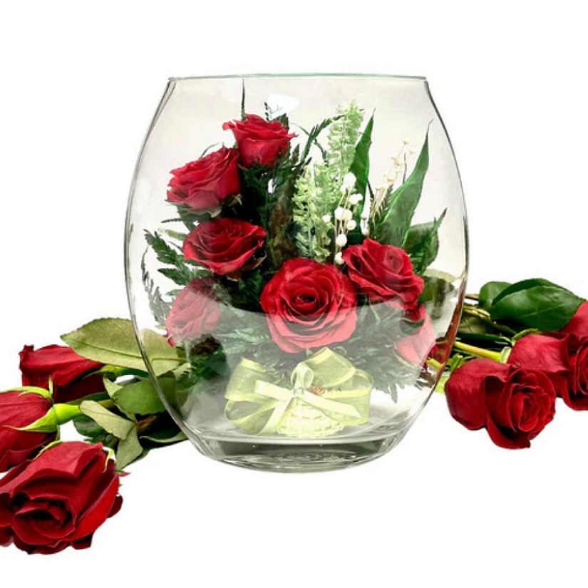 Fiora Flower Long-Lasting Red Roses in a Sealed Glass Vase Image