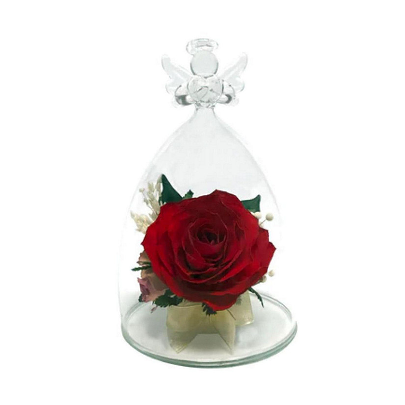 Fiora Flower Natural Preserved Red Rose in an Angel Shaped Glass Vase Image