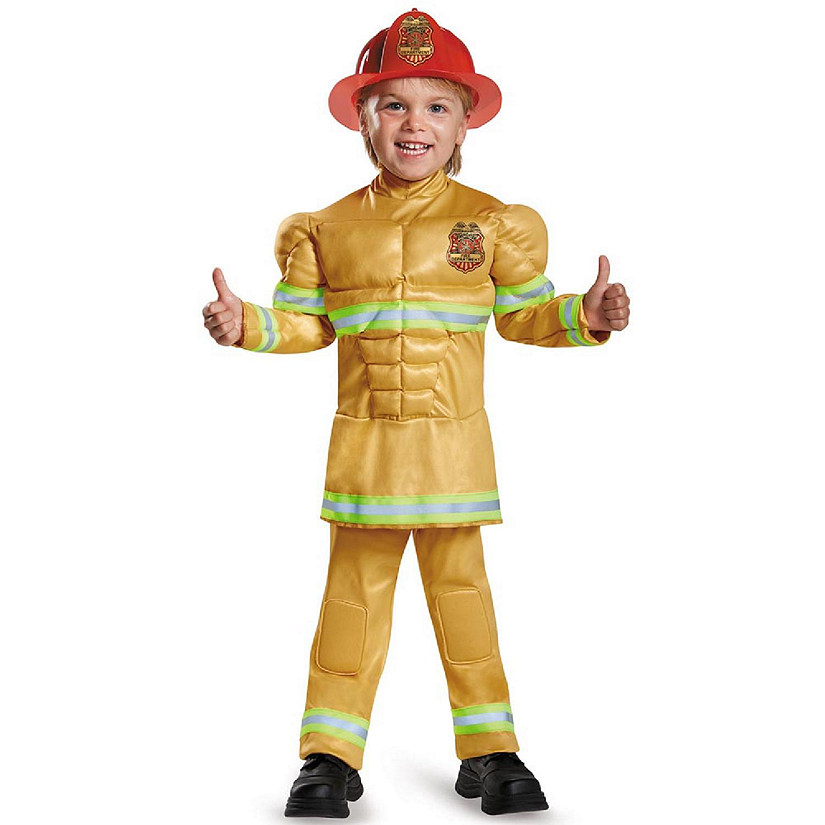 Fireman Toddler Muscle Costume, Medium (Size 3T-4T) Image