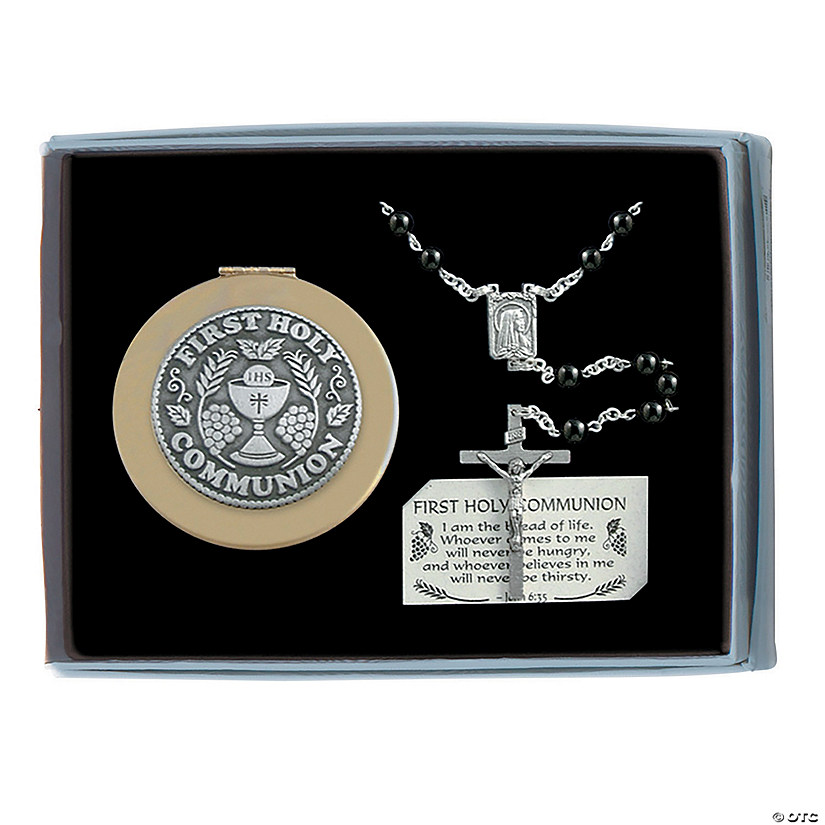 First Communion Black Rosary &amp; Keepsake Box Image