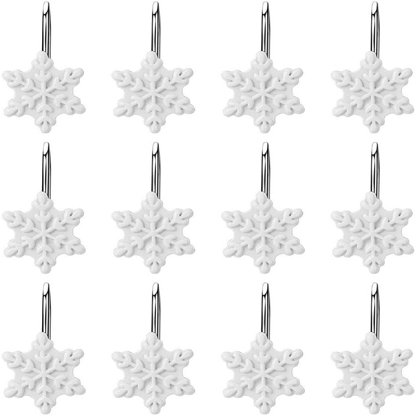 FITNATE 12PCS Anti-Rust Snowflake Shower Curtain Hooks White Image