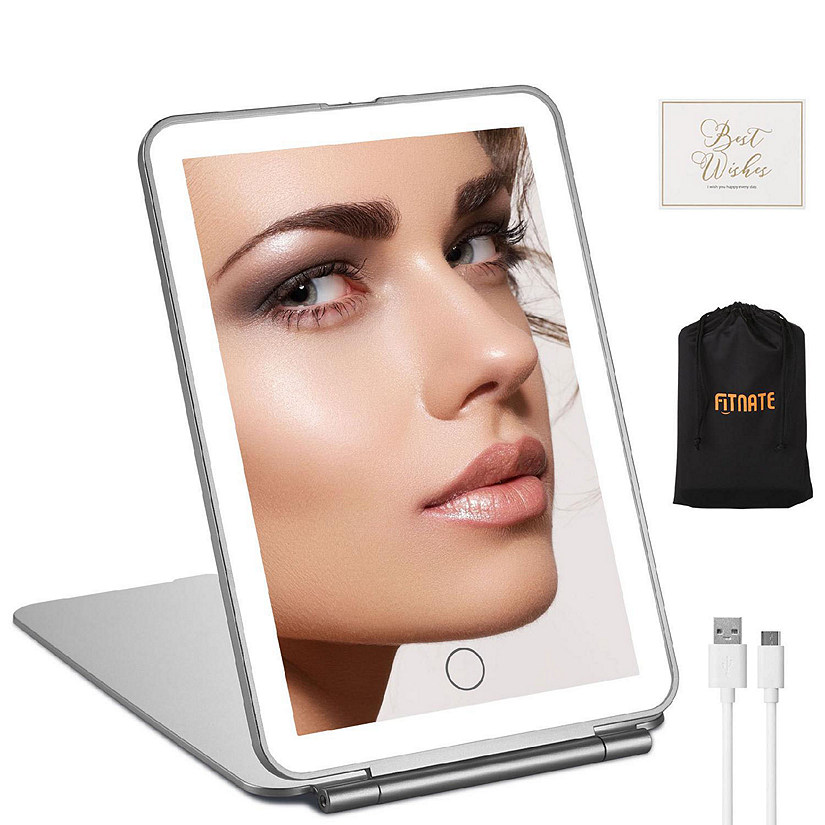 FITNATE Portable Vanity Mirror Compact, Portable, Lighted, Rechargeable, Illuminated Mirror SILVER Mirror in the palm Image