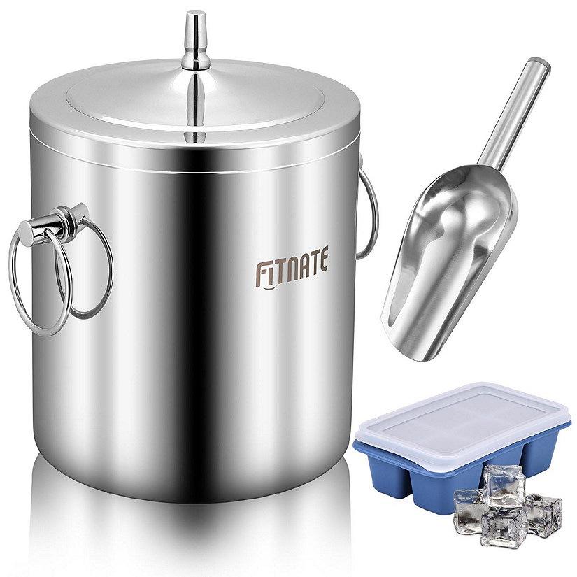 FITNATE Stainless Steel Ice Bucket Set with Strainer 2L
