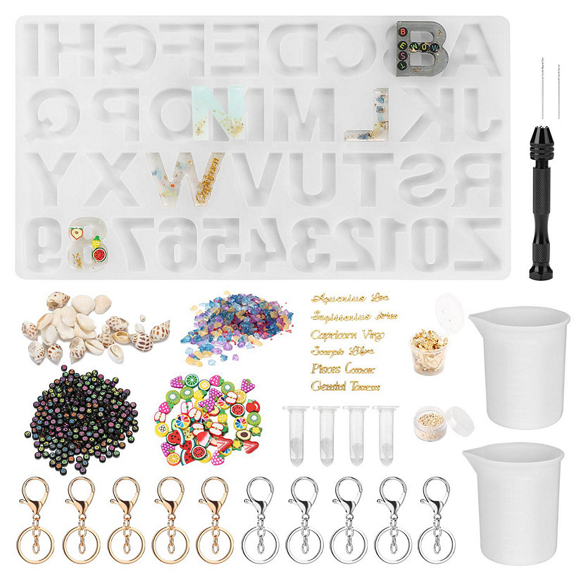 Fixm 296pcs Silicone Resin Molds Full Kit, DIY Casting Alphabet Letter Jewelry Craft Making Mold Tools, Size: 13.9 x 7.5, Clear
