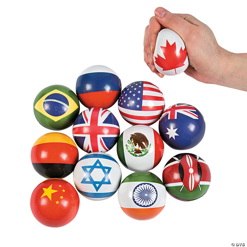 Flags Around the World Stress Balls - 12 Pc. Image