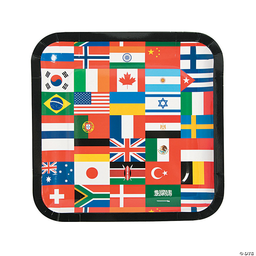 Flags of All Nations International Party Square Paper Dinner Plates - 8 Ct. Image