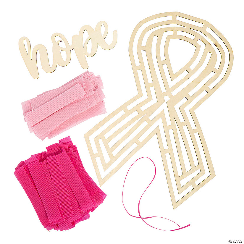 Fleece Tied Pink Ribbon Wreath Craft Kit - Makes 1 Image