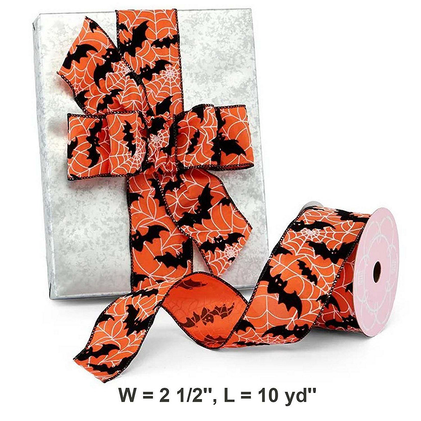Flocked Bat Design on Spider s Wired Ribbon for Crafts Oriental