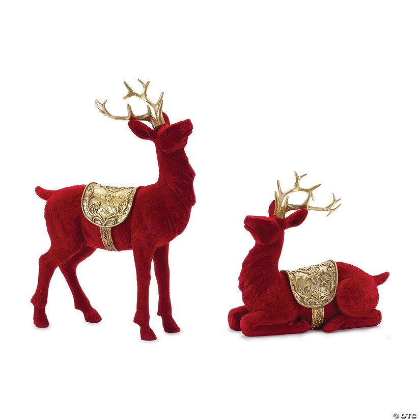 Flocked Deer Figurines (Set Of 2) 6"H, 10"H Resin Image