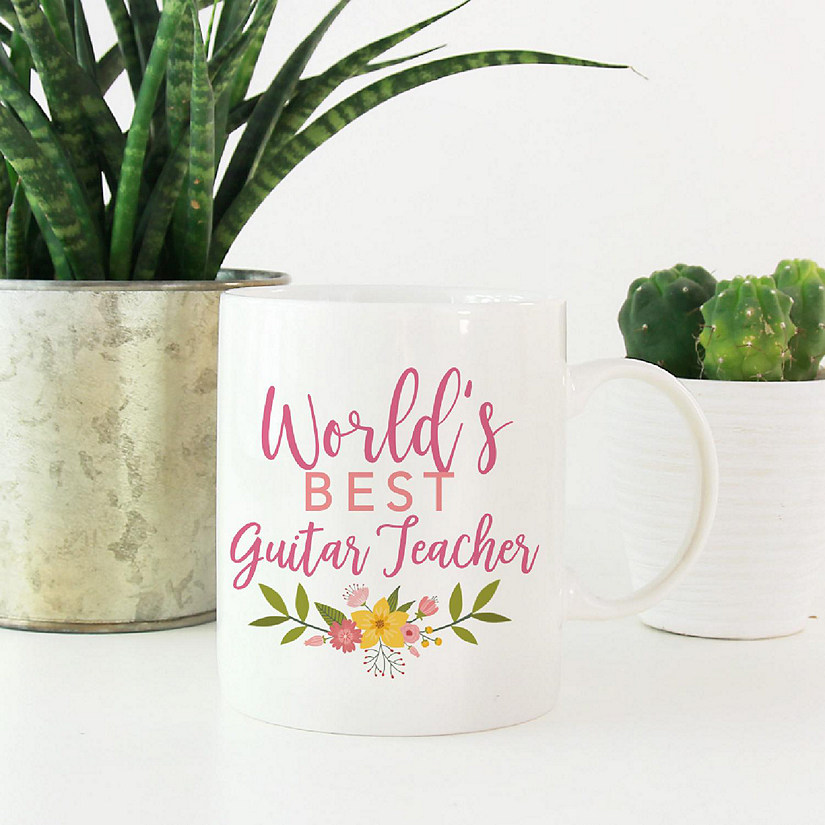 Floral Best Guitar Teacher Ceramic Mug Image