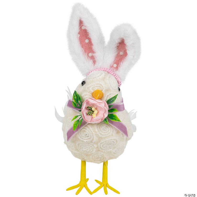 Floral Easter Chick with Rabbit Ears Figurine - 8.75" - White Image