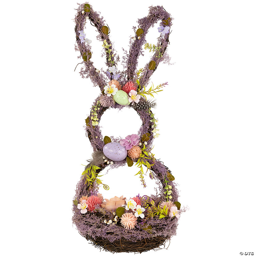 Floral Grapevine Bunny Shaped Easter Basket Decoration - 21" Image
