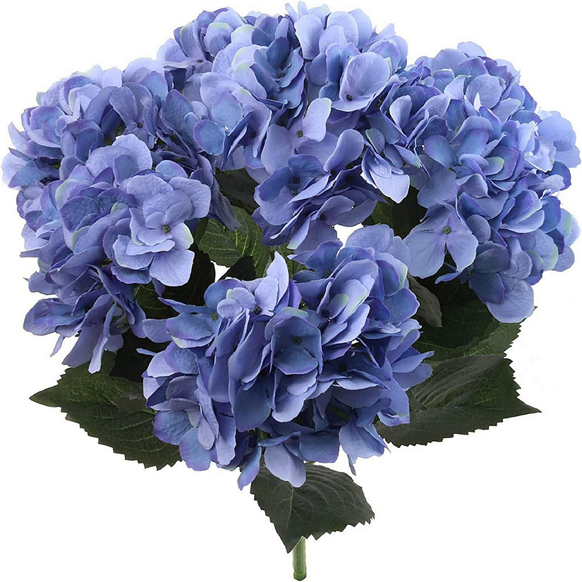 Floral Home Artificial Hydrangeas Bush Multi Blue with 7 Large Gorgeous Bloom Clusters 1pc Image